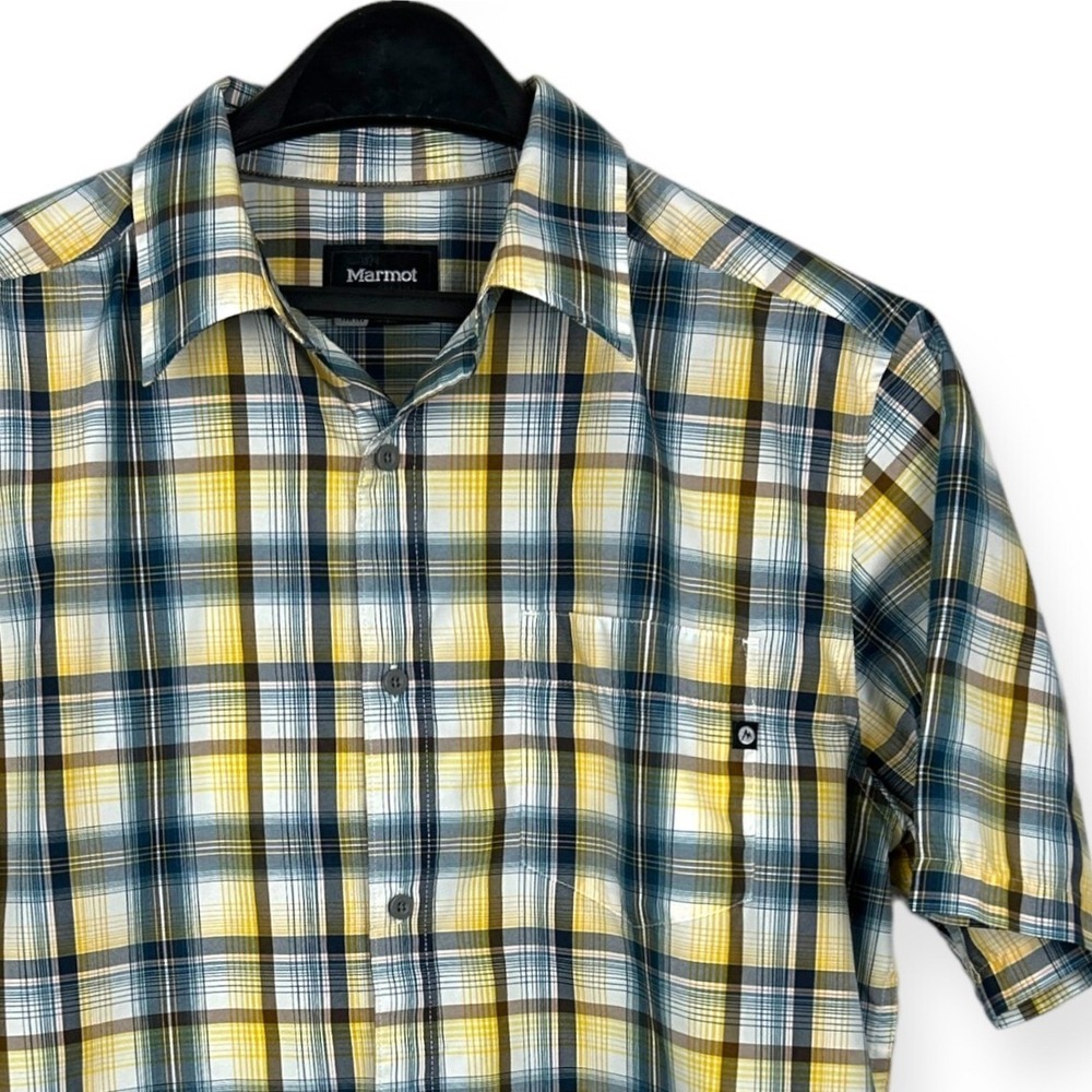 Marmot Hiking‎ Shirt Plaid Button Up Mens M Lightweight Wicking Blue Quick Dry